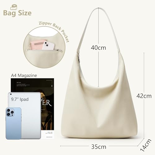 KALIDI Casual Tote Bag Vegan Leather Hobo Zipper Work Bag Weekender Shoulder for Women Shoulder Travel Purse (Grey Beige) - Image 4