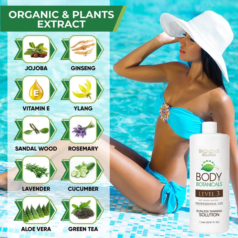 Body Botanicals, Professional Sunless Tanning Spray Tan Solution, Organic Essential Oils, Airbrush Formula, 33.8 Fl Oz. (Level 3 (12% DHA)) - Image 2