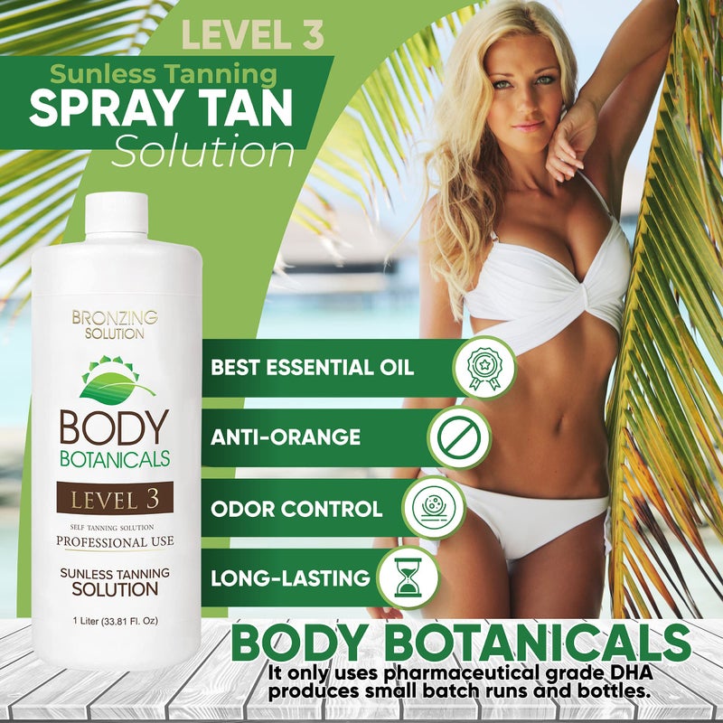 Body Botanicals, Professional Sunless Tanning Spray Tan Solution, Organic Essential Oils, Airbrush Formula, 33.8 Fl Oz. (Level 3 (12% DHA)) - Image 4