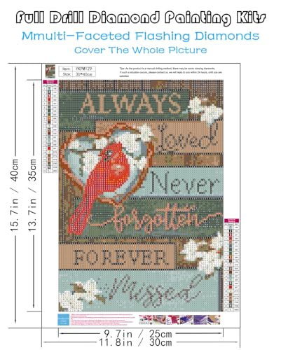 KINPLUB 5D Cardinal Diamond Painting Kits for Adults Beginners, Always Loved Never Forgotten Memorial Day Diamond Art Kits, DIY Full Round Drill Paint with Diamonds Dots, Home Wall Decor 12 x 16 Inch - Image 3