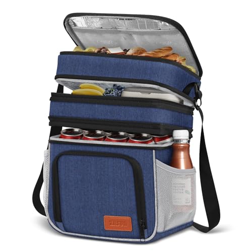 ZRSUN Insulated Lunch Bag for Women Men, Reusable 3 Layers Lunch Box Women, Expandable Reusable Water-resistant Lunch Box for Work Travel Office Picnic Hiking (Navy Blue) - Image 1