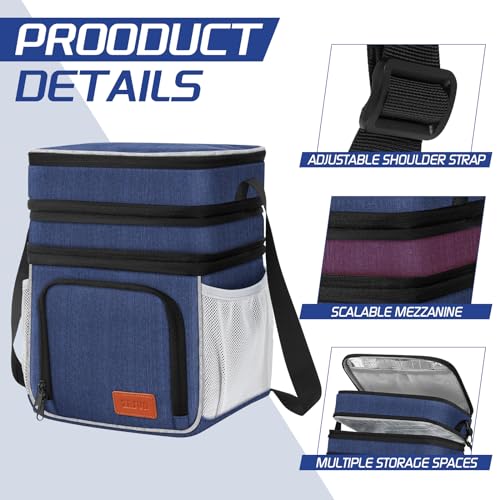 ZRSUN Insulated Lunch Bag for Women Men, Reusable 3 Layers Lunch Box Women, Expandable Reusable Water-resistant Lunch Box for Work Travel Office Picnic Hiking (Navy Blue) - Image 5