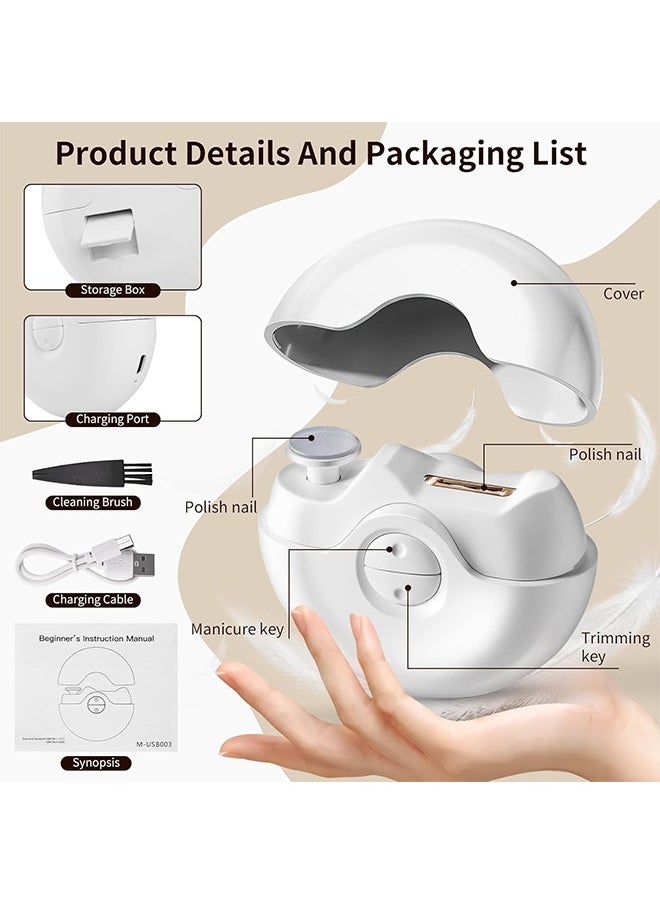 Super ZYouth 2-In-1 Electric Fingernail Polishing And Automatic Nail Clippers With 2 Speeds, Nail Scraps Storage, USB Rechargeable, White  - Image 2
