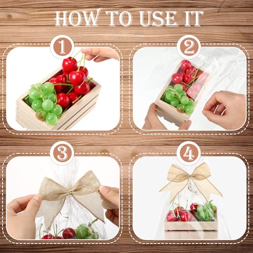 GlikCeil 12 Pcs Easter Gift Basket Empty Kit Small Wood Crates Unfinished Wooden Storage Box 12 Bows 12 Clear Treat Bags for Halloween, Thanksgiving, Christmas Craft Gift Basket Home Decor(Wood Color) - Image 5