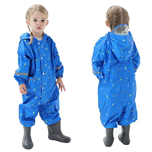 Fewlby Kids Toddler Rain Suit for boys girls One Piece Hoodie Zipper Waterproof Rain Jacket 2-5 years M Size - Image 1