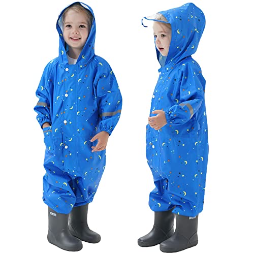 Fewlby Kids Toddler Rain Suit for boys girls One Piece Hoodie Zipper Waterproof Rain Jacket 2-5 years M Size - Image 2