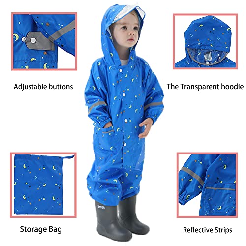 Fewlby Kids Toddler Rain Suit for boys girls One Piece Hoodie Zipper Waterproof Rain Jacket 2-5 years M Size - Image 4