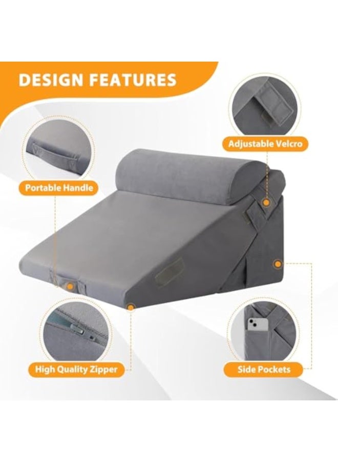 عربست مجموعة من 3 قطع من وسائد إسفينية للسرير التقويمية، وسادة إسفنجية لما بعد الجراحة، وسادة دعم مثلثة قابلة للتعديل، وسائد إسفينية من إسفنج الذاكرة، وسادة إسفينية قابلة للتعديل لتخفيف آلام الجسم (3 قطع، رمادي) - Image 3