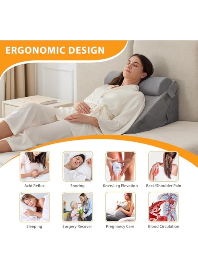 عربست مجموعة من 3 قطع من وسائد إسفينية للسرير التقويمية، وسادة إسفنجية لما بعد الجراحة، وسادة دعم مثلثة قابلة للتعديل، وسائد إسفينية من إسفنج الذاكرة، وسادة إسفينية قابلة للتعديل لتخفيف آلام الجسم (3 قطع، رمادي) - Image 4