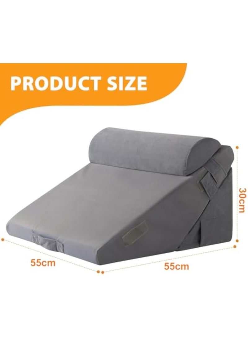 عربست مجموعة من 3 قطع من وسائد إسفينية للسرير التقويمية، وسادة إسفنجية لما بعد الجراحة، وسادة دعم مثلثة قابلة للتعديل، وسائد إسفينية من إسفنج الذاكرة، وسادة إسفينية قابلة للتعديل لتخفيف آلام الجسم (3 قطع، رمادي) - Image 2