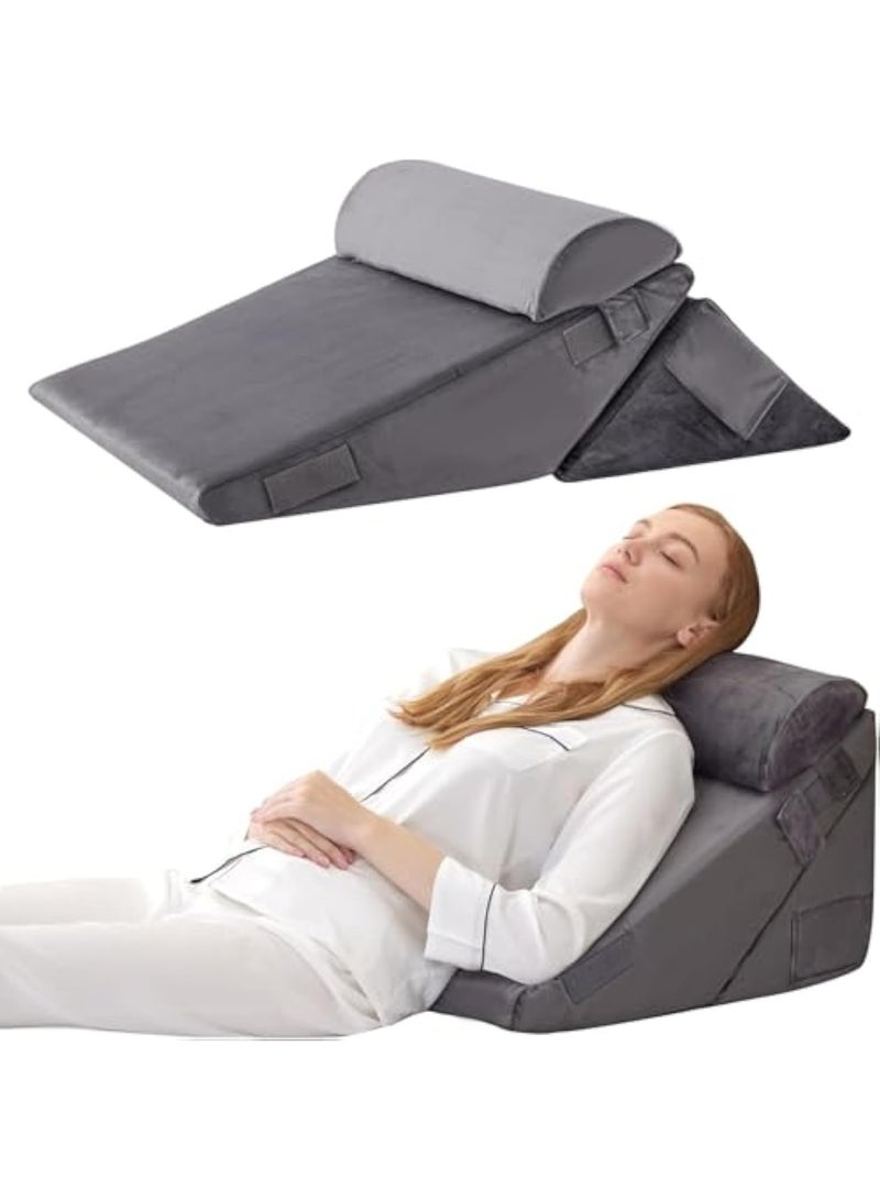 عربست مجموعة من 3 قطع من وسائد إسفينية للسرير التقويمية، وسادة إسفنجية لما بعد الجراحة، وسادة دعم مثلثة قابلة للتعديل، وسائد إسفينية من إسفنج الذاكرة، وسادة إسفينية قابلة للتعديل لتخفيف آلام الجسم (3 قطع، رمادي) - Image 1