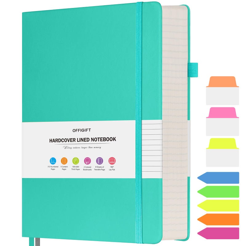 OFFIGIFT Lined Notebook Journal for Women Men, A4 College Ruled Notebook, 312 Numbered Pages Notebooks for Work, 100gsm Paper Daily Journal, Hardcover Vegan Leather Journals for Writing Office, Peacock Blue - Image 1
