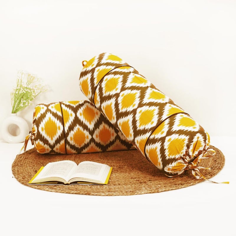 AURAVE Cotton 144 TC Bolster Cover (15"x30"_Mustard) - Image 2