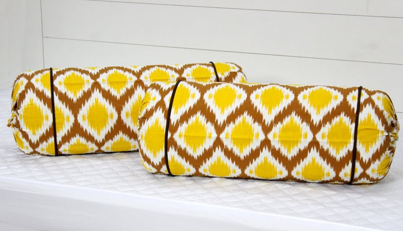 AURAVE Cotton 144 TC Bolster Cover (15"x30"_Mustard) - Image 1