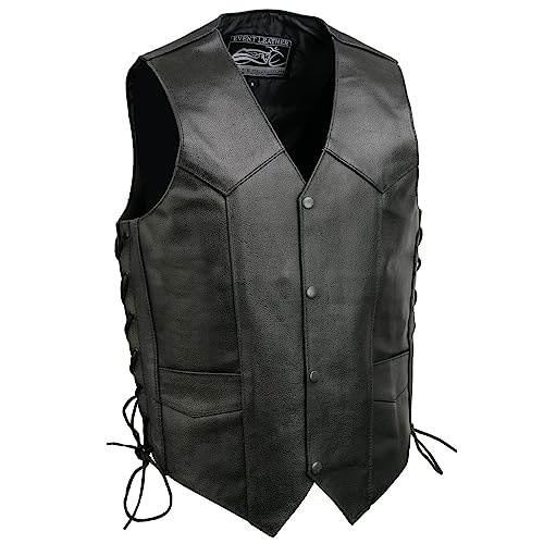 EVENT LEATHER EL5315 Black Motorcycle Leather Vest for Men w/Side Lace- Riding Club Adult Motorcycle Vests - 6X-Large - Image 1