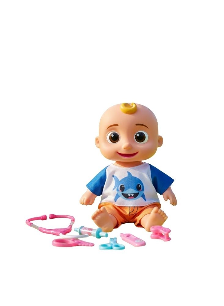 بريميم مجموعة ألعاب دمية طفل باللونين الأزرق والبرتقالي مع أدوات طبية ومؤثرات صوتية وتصميم كرتوني مبتسم - Image 1