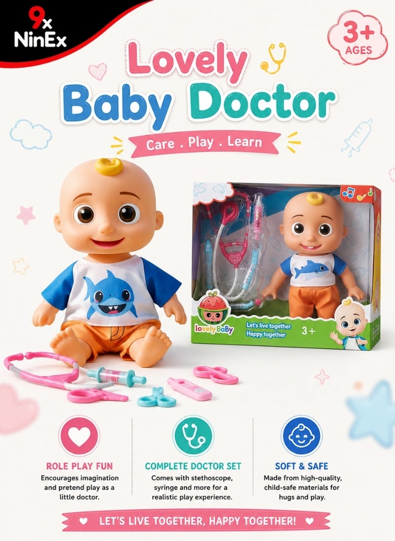 NinEx Blue & Orange Baby Doll Playset with Medical Tools, Sound Effects & Smiling Cartoon Design - Image 1