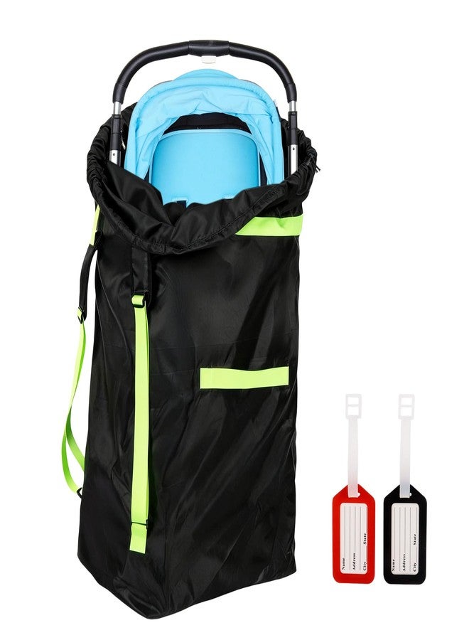 Klmnop Stroller Bag for Airplane Travel, Waterproof Stroller Cover for Single Double Jogging Strollers, Large 46"H x 21"W x 13" D Travel Bag for Storage and Gate Check, Includes 2 Luggage Tags(Black) - Image 1