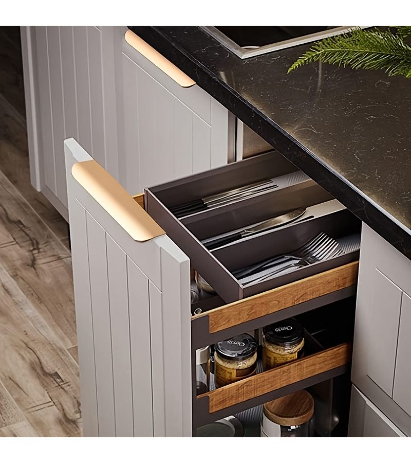 Golden 15.75 Inch Modern Arc Shaped Invisible Door Handle Sleek Aluminum Alloy Construction Minimalist Design Easy Install Hidden Handle For Wardrobe Cupboards Kitchen Cabinets Furniture Durable Corrosion Resistant Space Saving Versatile - Image 2