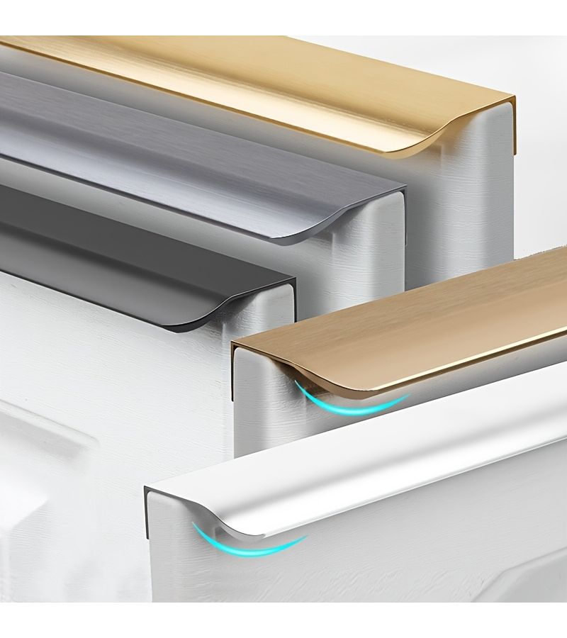Golden 15.75 Inch Modern Arc Shaped Invisible Door Handle Sleek Aluminum Alloy Construction Minimalist Design Easy Install Hidden Handle For Wardrobe Cupboards Kitchen Cabinets Furniture Durable Corrosion Resistant Space Saving Versatile - Image 1