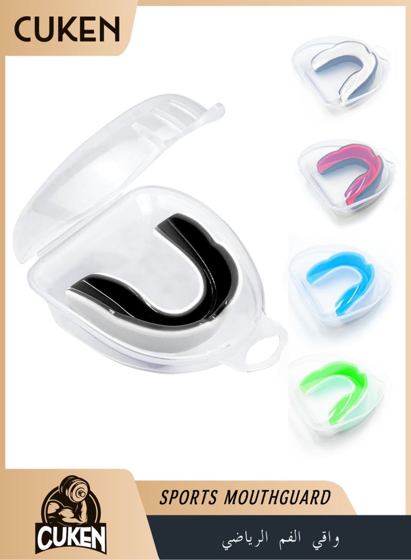 ساكن واقي فم رياضي للاطفال والشباب مع حافظة، واقي فم للاطفال والمراهقين لكرة القدم واللاكروس وكرة السلة والملاكمة وكرة القدم والتايكوندو والفنون القتالية المختلطة والكاراتيه من 5 قطع - Image 1