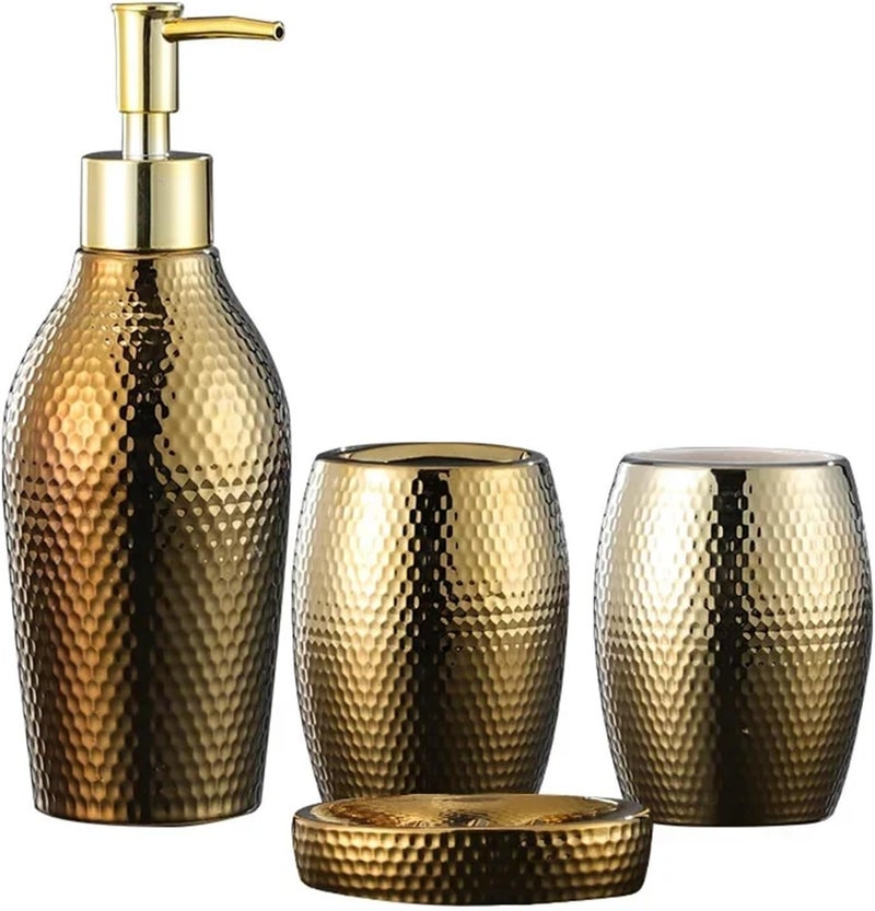 Bathroom Soap Dispenser Set 4 Pcs Golden Ceramic Wash Set Bathroom Accessories Soap Dispenser Toothbrush Holder Supplies - Image 1