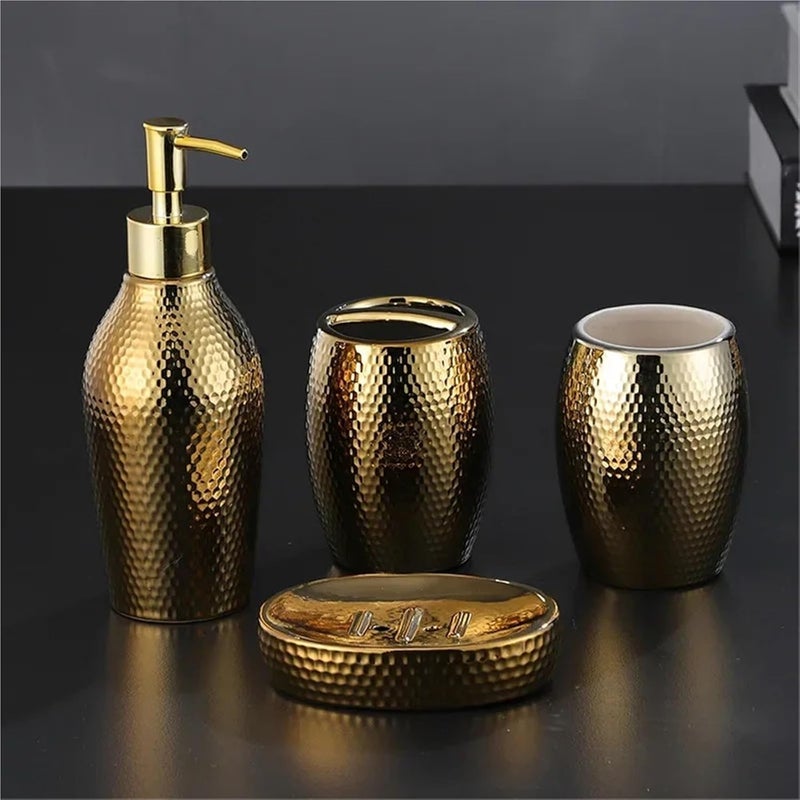 Bathroom Soap Dispenser Set 4 Pcs Golden Ceramic Wash Set Bathroom Accessories Soap Dispenser Toothbrush Holder Supplies - Image 2