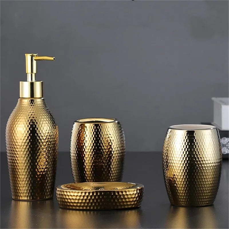 Bathroom Soap Dispenser Set 4 Pcs Golden Ceramic Wash Set Bathroom Accessories Soap Dispenser Toothbrush Holder Supplies - Image 3