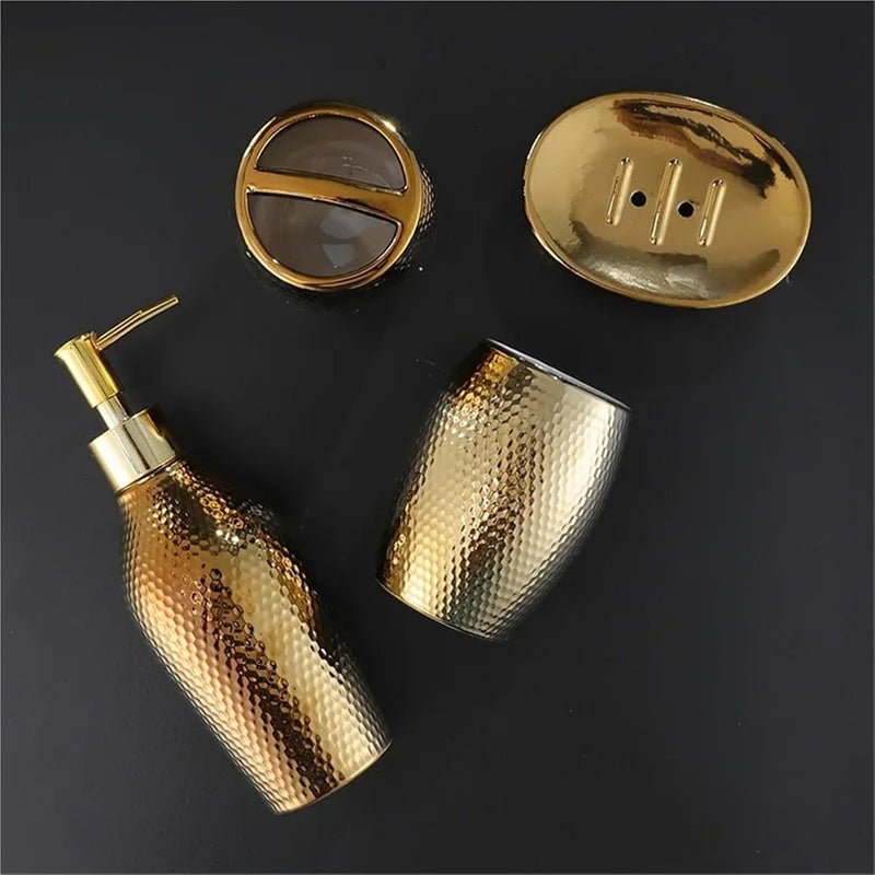 Bathroom Soap Dispenser Set 4 Pcs Golden Ceramic Wash Set Bathroom Accessories Soap Dispenser Toothbrush Holder Supplies - Image 5