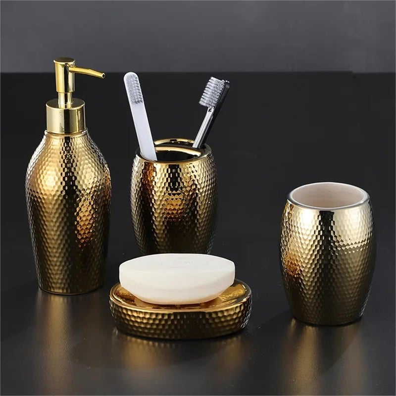 Bathroom Soap Dispenser Set 4 Pcs Golden Ceramic Wash Set Bathroom Accessories Soap Dispenser Toothbrush Holder Supplies - Image 4
