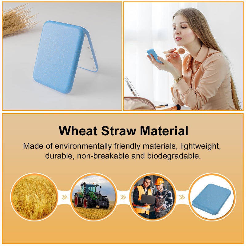 Kintion Wheat Straw Mirror  1X/3X Magnification Pocket Mirror  Lighted Plastic Fiber Mirror  Folding Purse Mirror  Handheld Travel Mirror  Small Lighted Compact Mirror for Gift  Blue - Image 3