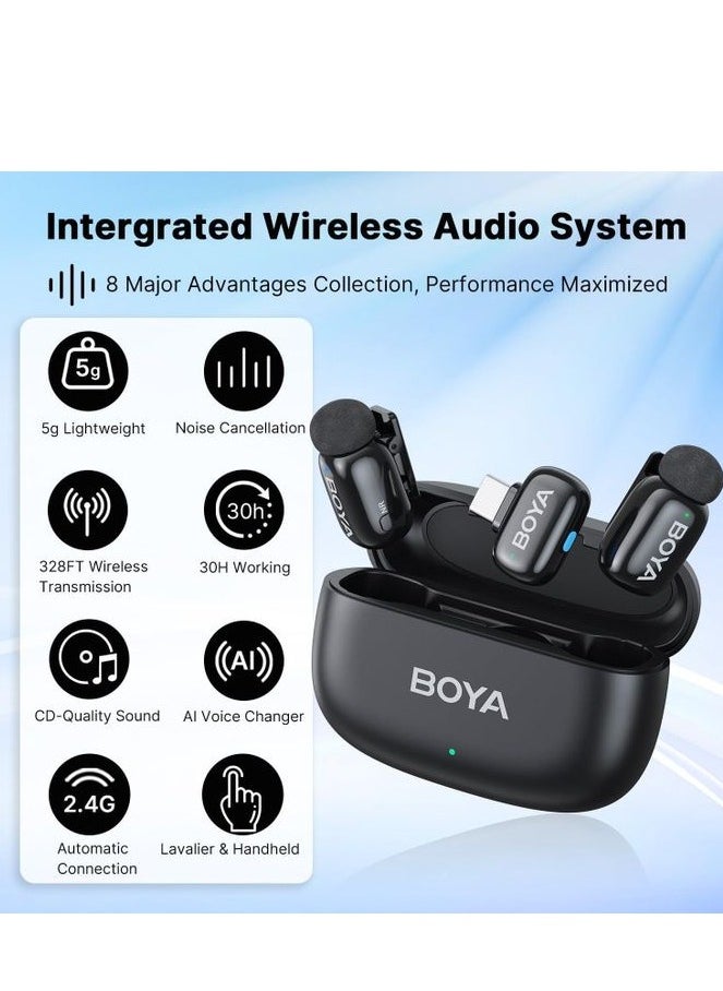 BOYA - Boya Mini-14 Wireless Lavalier Microphone for Android/Tablets/PC with USB C Plug,Noise Reduction,30H Battery Life with Charging Case,AI Voice Changer,Lapel Microphone Wireless for Video Recording Podcast - Image 1