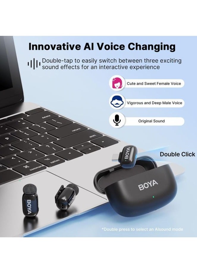 BOYA - Boya Mini-14 Wireless Lavalier Microphone for Android/Tablets/PC with USB C Plug,Noise Reduction,30H Battery Life with Charging Case,AI Voice Changer,Lapel Microphone Wireless for Video Recording Podcast - Image 1