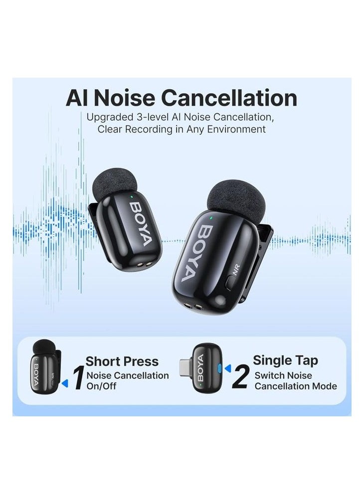 BOYA - Boya Mini-14 Wireless Lavalier Microphone for Android/Tablets/PC with USB C Plug,Noise Reduction,30H Battery Life with Charging Case,AI Voice Changer,Lapel Microphone Wireless for Video Recording Podcast - Image 1
