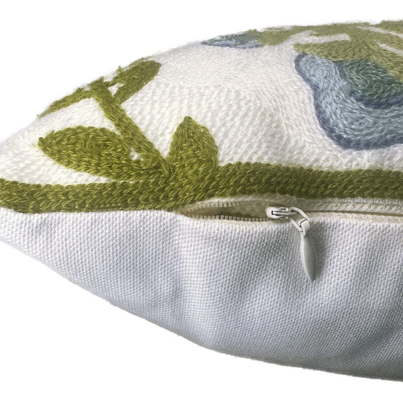 Alysheer Summer Floral Embroidered Decorative Throw Pillow Cover 12"x 20", Farmhouse Blue Flowers Green Leaves Patterned Cotton Canvas Lumbar Cushion Case for Sofa Couch Living Room Cottage Decor - Image 5