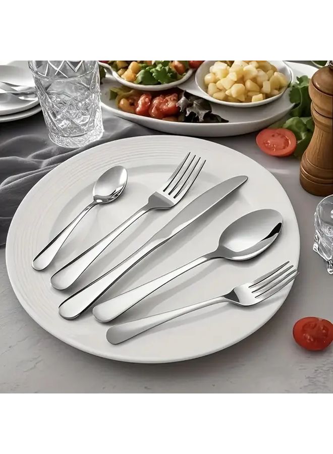 Silvery 5 Piece Stainless Steel Cutlery Set Elegant Dinner Knife Forks Spoons Coffee Spoon Dessert Fork Dishwasher Safe For Home Kitchen Hotel Party Thanksgiving Easter Christmas Weddings - Image 4