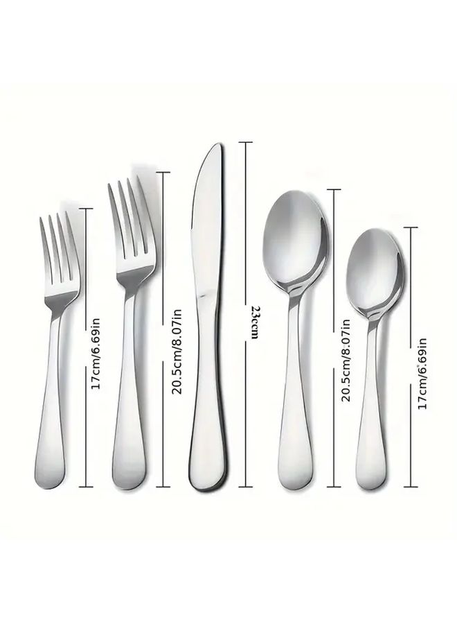 Silvery 5 Piece Stainless Steel Cutlery Set Elegant Dinner Knife Forks Spoons Coffee Spoon Dessert Fork Dishwasher Safe For Home Kitchen Hotel Party Thanksgiving Easter Christmas Weddings - Image 3