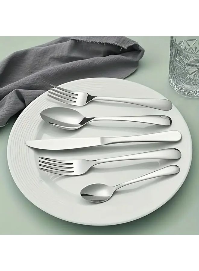Silvery 5 Piece Stainless Steel Cutlery Set Elegant Dinner Knife Forks Spoons Coffee Spoon Dessert Fork Dishwasher Safe For Home Kitchen Hotel Party Thanksgiving Easter Christmas Weddings - Image 5
