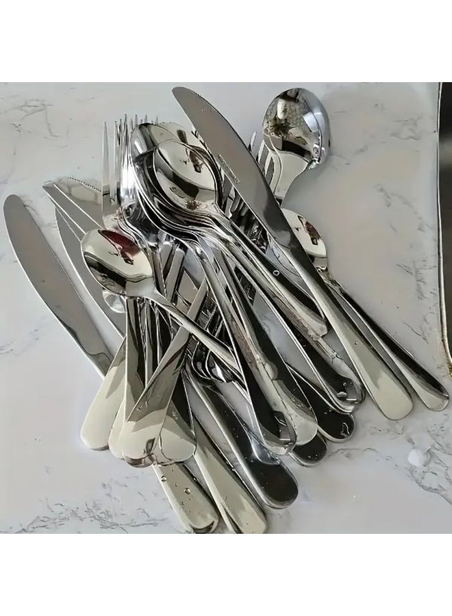Silvery 5 Piece Stainless Steel Cutlery Set Elegant Dinner Knife Forks Spoons Coffee Spoon Dessert Fork Dishwasher Safe For Home Kitchen Hotel Party Thanksgiving Easter Christmas Weddings - Image 2