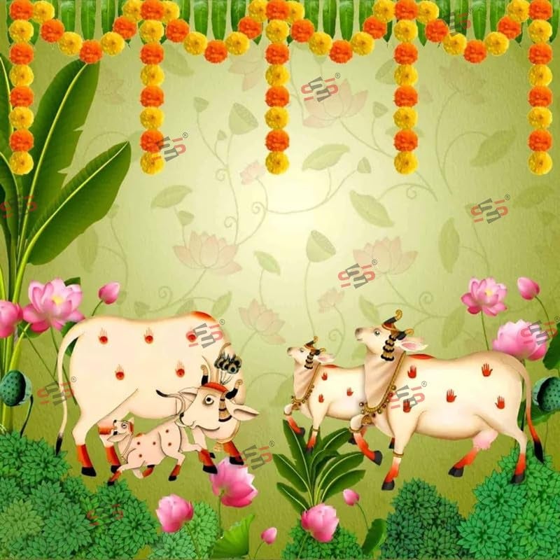 S2S قماش خلفية 4 أبقار لتزيين البوجا التقليدي، قماش تزيين خلفية | قماش ستارة للمهرجانات والفعاليات والمناسبات - (5 × 5 قدم) (أربع أبقار) - Image 2