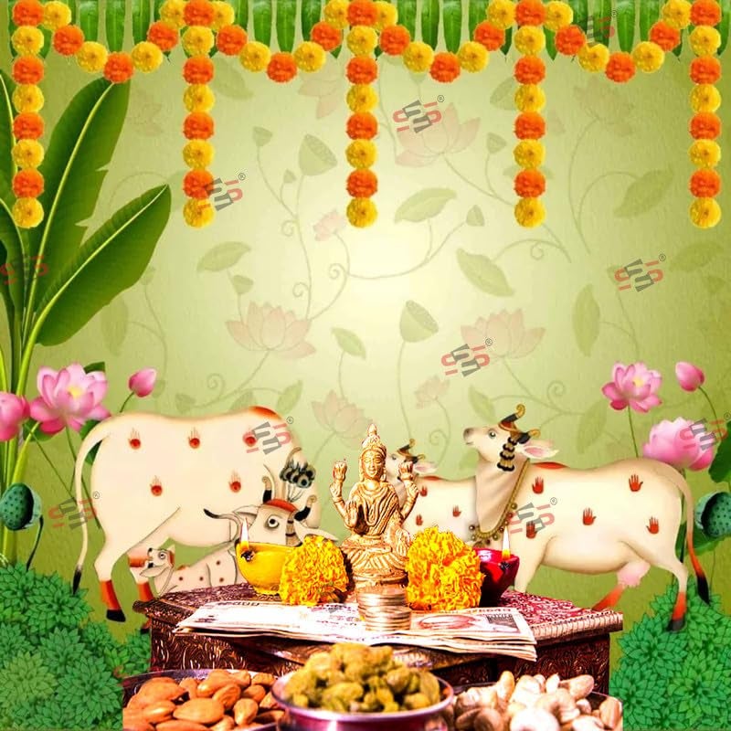 S2S قماش خلفية 4 أبقار لتزيين البوجا التقليدي، قماش تزيين خلفية | قماش ستارة للمهرجانات والفعاليات والمناسبات - (5 × 5 قدم) (أربع أبقار) - Image 4