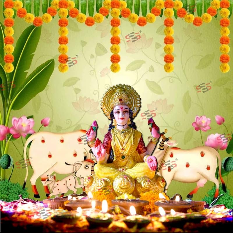 S2S قماش خلفية 4 أبقار لتزيين البوجا التقليدي، قماش تزيين خلفية | قماش ستارة للمهرجانات والفعاليات والمناسبات - (5 × 5 قدم) (أربع أبقار) - Image 3