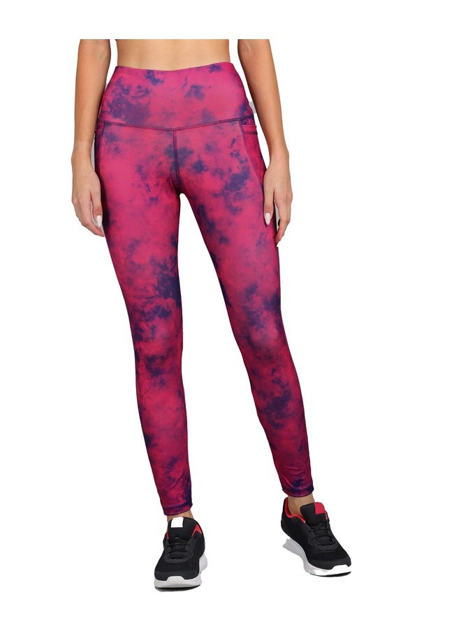 ROCK PAPER SCISSORS Rock Paper Scissors Premium High Waist Stretchable Gym Tights Leggings with Pockets Gym wear/Active Wear Tights Yoga Pants Zumba/Dance Womens Workout Tights Gym Tight Red Tien Dye  - Image 1