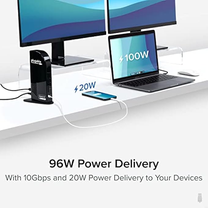 Plugable USB-C 4K TRIPLE DISPLAY DOCKING STATION WITH CHARGING SUPPORT FOR SPECIFIC WINDOWS USB C AND THUNDERBOLT 3 SYSTEMS (1X HDMI AND 2X DISPLAYPORT++ OUTPUTS, 5X USB PORTS, 60W USB PD) - Image 3