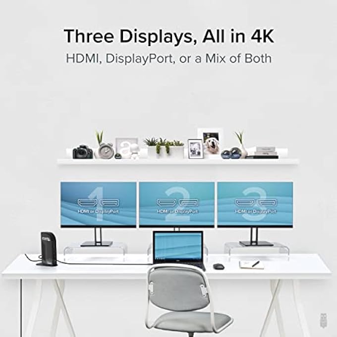 Plugable USB-C 4K TRIPLE DISPLAY DOCKING STATION WITH CHARGING SUPPORT FOR SPECIFIC WINDOWS USB C AND THUNDERBOLT 3 SYSTEMS (1X HDMI AND 2X DISPLAYPORT++ OUTPUTS, 5X USB PORTS, 60W USB PD) - Image 2