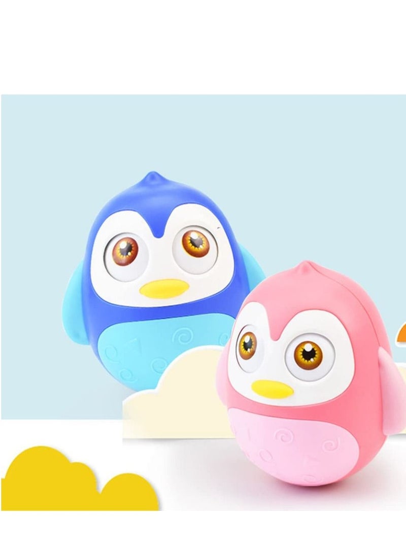 Roly Poly Baby Toys 6 to 12 Months, Tummy Time Wobbler Toys, Penguin Tumbler Wobbler Toys for Infant Boy Girl Gifts Activity Center for Toddlers, Baby Learning Development Toy Pink