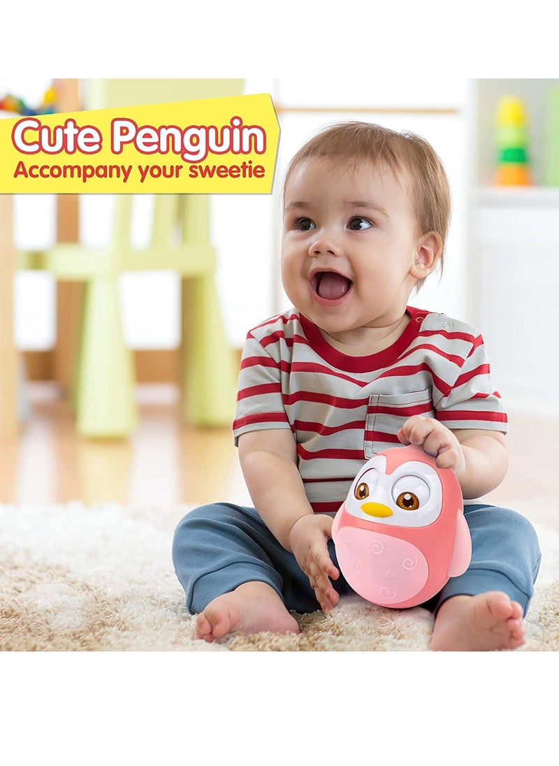 SYOSI Roly Poly Baby Toys 6 to 12 Months, Tummy Time Wobbler Toys, Penguin Tumbler Wobbler Toys for Infant Boy Girl Gifts Activity Center for Toddlers, Baby Learning Development Toy Pink  - Image 2