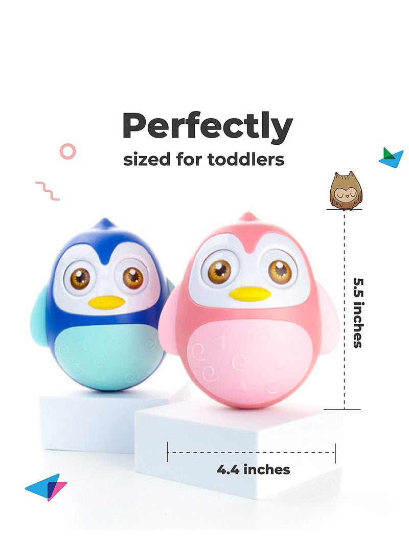Roly Poly Baby Toys 6 to 12 Months, Tummy Time Wobbler Toys, Penguin Tumbler Wobbler Toys for Infant Boy Girl Gifts Activity Center for Toddlers, Baby Learning Development Toy Pink