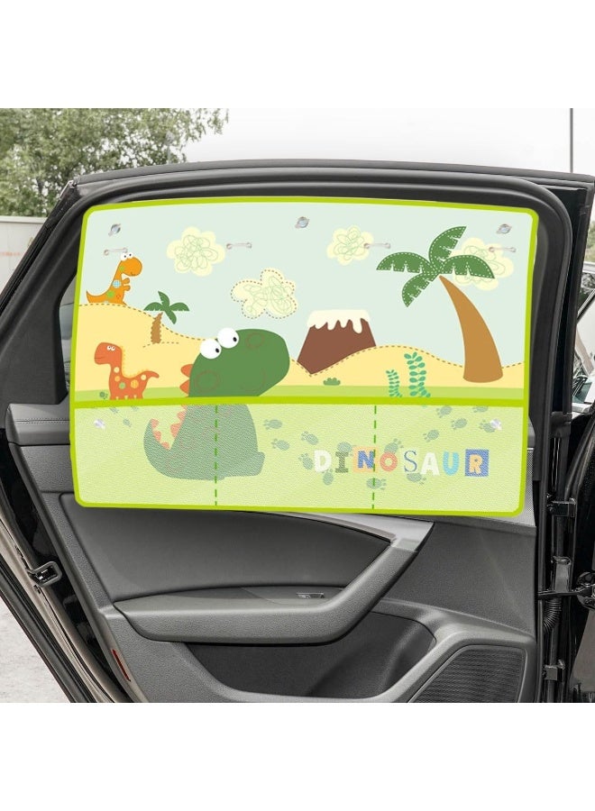 Y&D 20*27.5Inch Blackout Car Window Shade for Baby – Car Side Window Sunshade Curtains with 7 Suction Cups & Storage Pocket – Cute Cartoon Pattern UV Sun Heat Glare Protection for SUV Sedan Camping (Dinosaur) - Image 3