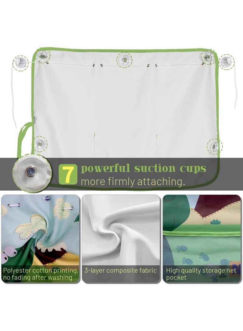 Y&D 20*27.5Inch Blackout Car Window Shade for Baby – Car Side Window Sunshade Curtains with 7 Suction Cups & Storage Pocket – Cute Cartoon Pattern UV Sun Heat Glare Protection for SUV Sedan Camping (Dinosaur) - Image 4